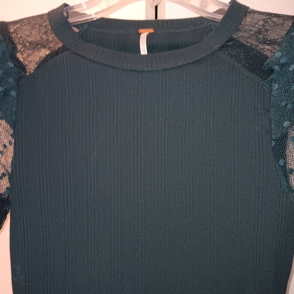 Free People Kiss Kiss 💋 Teal Swiss Dot Mesh Long Sleeve Top. Size S. - Picture 5 of 9